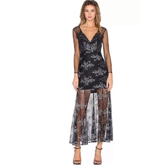 Lovers and Friends Mystic Maxi Slate Black Dress Sheer Long Sleeve Size M - Picture 3 of 10